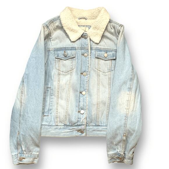 Ashley Vintage Charm Light Wash Sherpa Collar Denim Trucker Jacket Women’s XL - Picture 10 of 13
